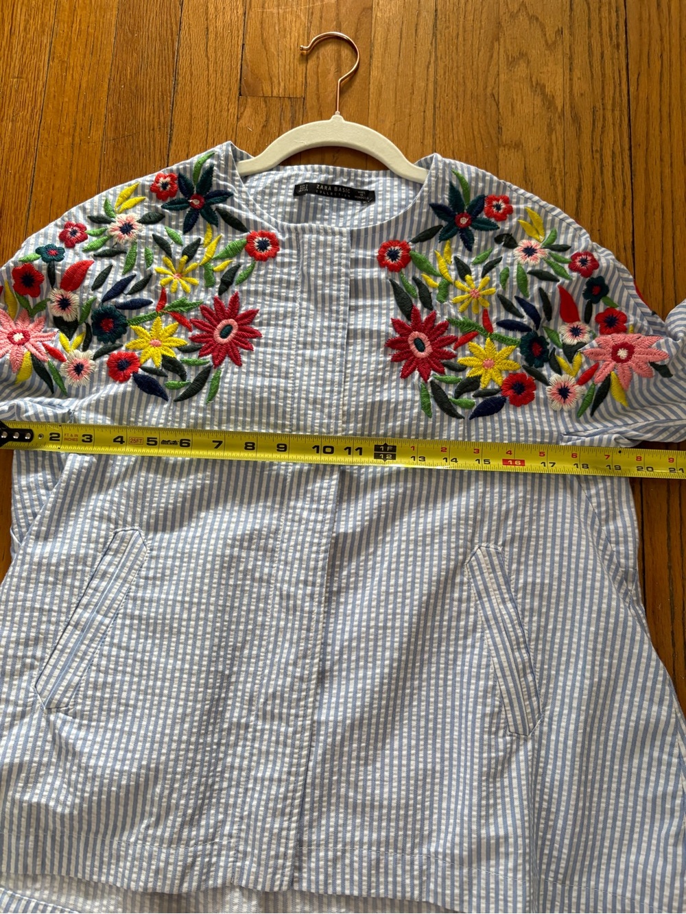 Zara Blue and White Striped embroidered jacket - Picture 10 of 13